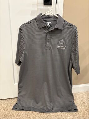 FJ Men's M Trump national Philadelphia crest Gray Striped Ss Polo